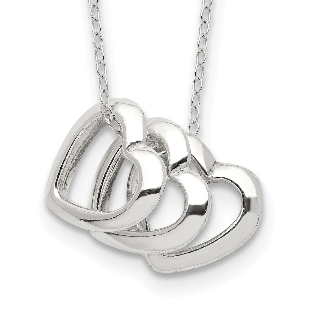 Sterling Silver Polished Fancy 3- Heart Necklace, 18 x 17 mm