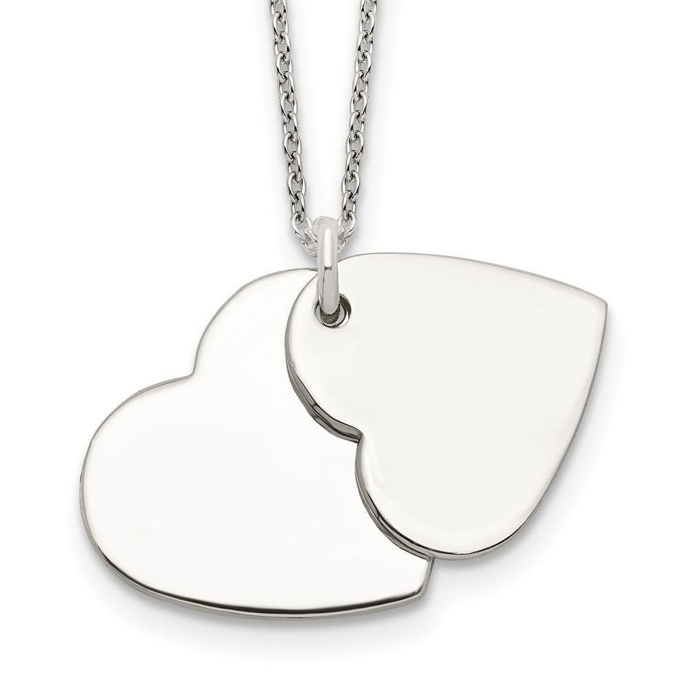 Sterling Silver Polished Double Heart Necklace, 18 x 18 mm