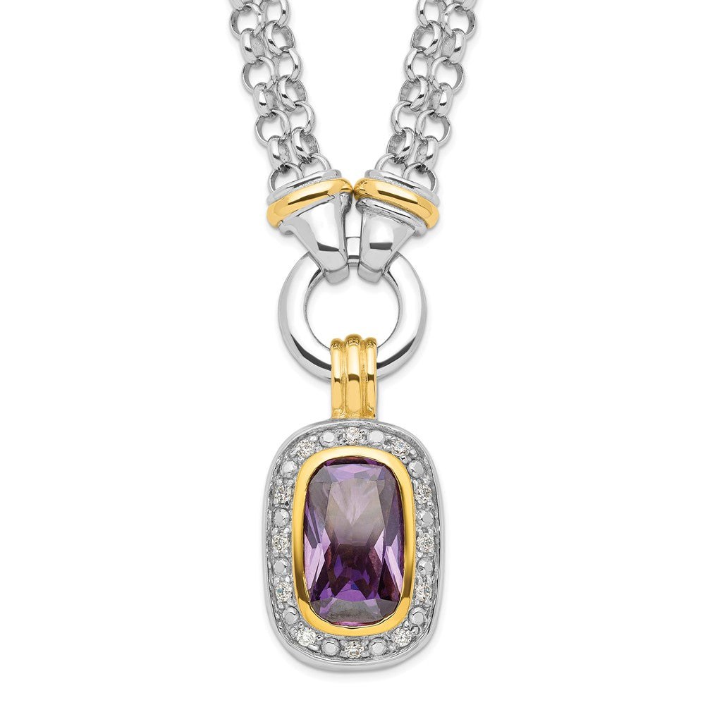 Sterling Silver Flash Gold-plated CZ Necklace, 16 x 17 mm, 32.03 g