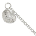 Sterling Silver Puffed Filigree Heart Toggle Bracelet, 7.75 x 32 mm