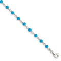 Sterling Silver Genuine Turquoise Bead Polished Bracelet, 7.5 x 3.3 mm