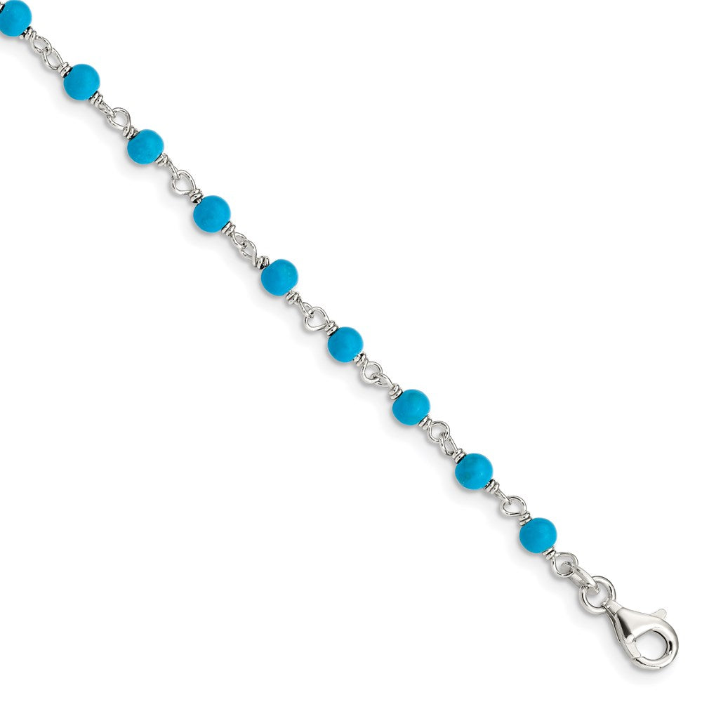 Sterling Silver Genuine Turquoise Bead Polished Bracelet, 7.5 x 3.3 mm