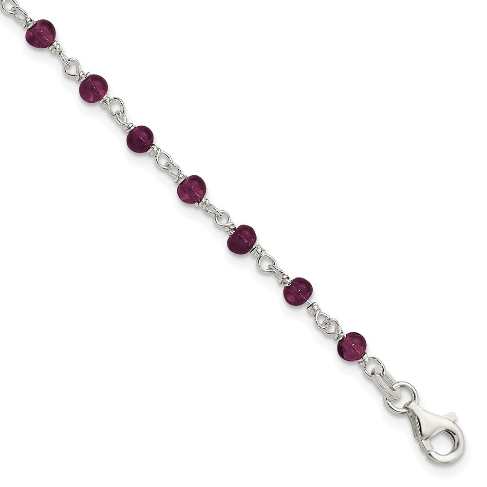 Sterling Silver Dark Red CZ Polished Bracelet, 7.25 x 3 mm
