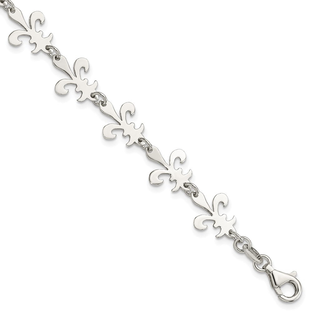 Sterling Silver Polished Fleur De Lis Bracelet, 7.5 x 12 mm