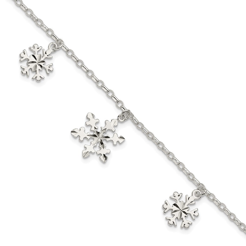Sterling Silver Diamond-Cut Snowflake Bracelet, 7.5 x 9 mm