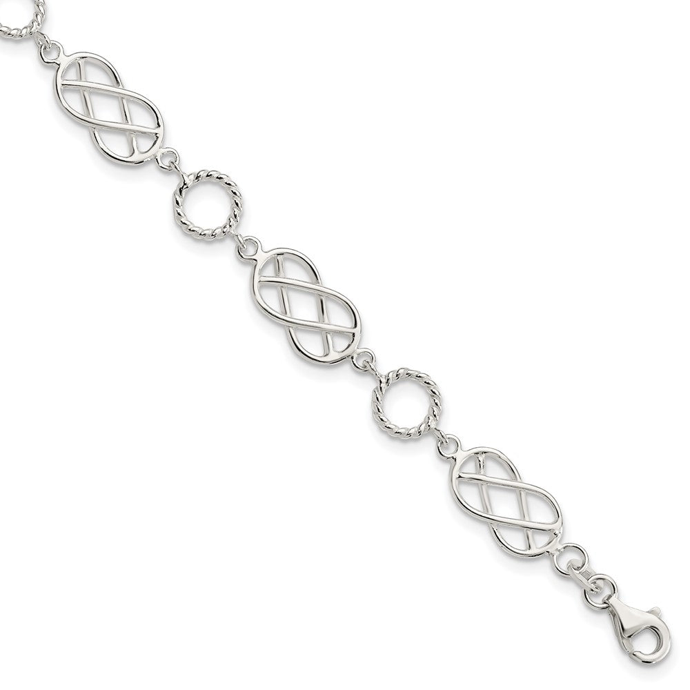 Sterling Silver Pretzel Circle Bracelet, 7.25 x 8 mm