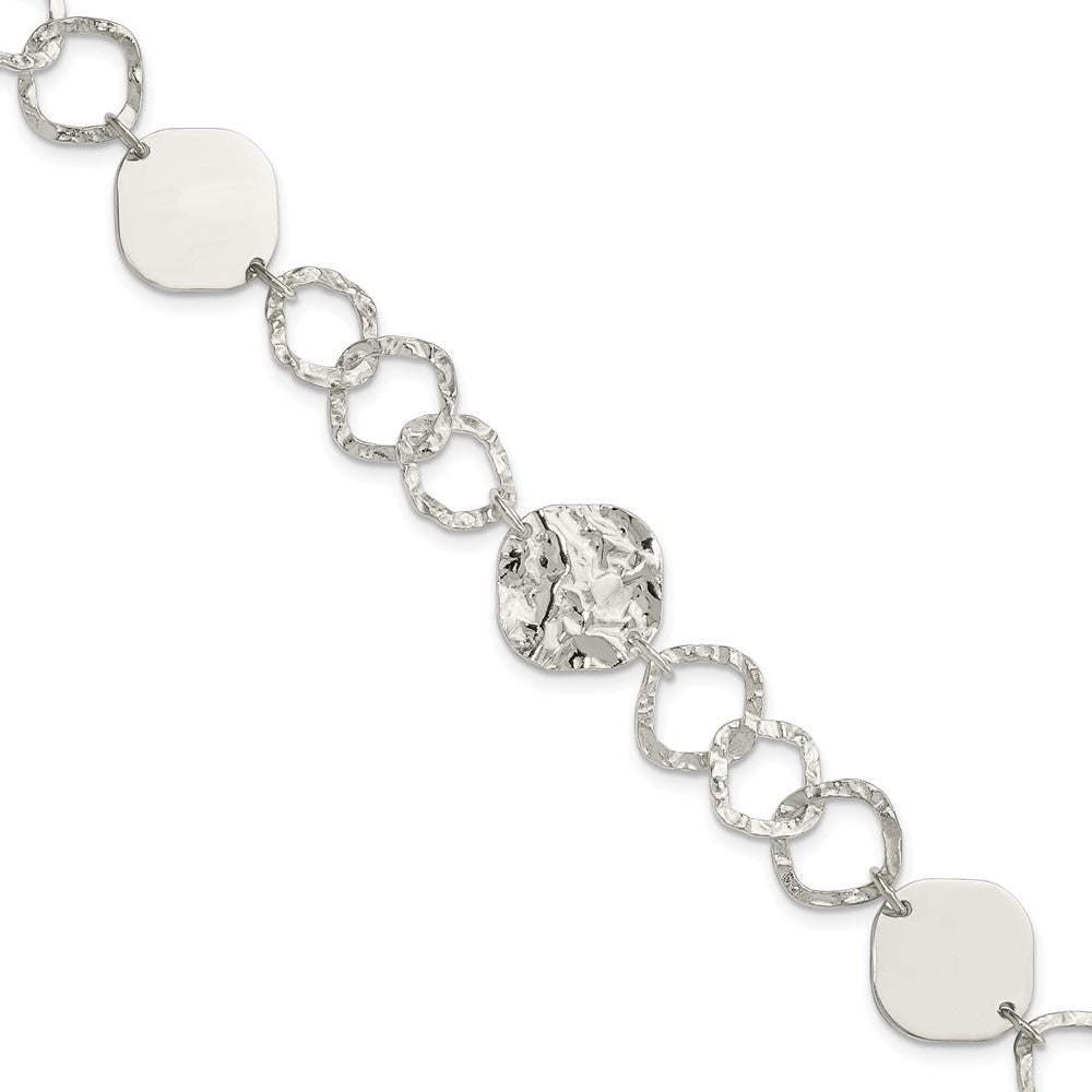 Sterling Silver Polished and Textured Fancy Link Bracelet, 7.5 x 15 mm