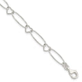 Sterling Silver Oval Link w/Hearts Bracelet, 7.5 x 7 mm