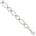 Sterling Silver Polished Textured Fancy Circle and Oval Link Bracelet, 7.5 x 9 mm