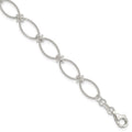 Sterling Silver Polished Textured Fancy Oval Link Bracelet, 7.5 x 8 mm