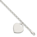 Sterling Silver Engraveable Heart Bracelet, 7 x 18 mm
