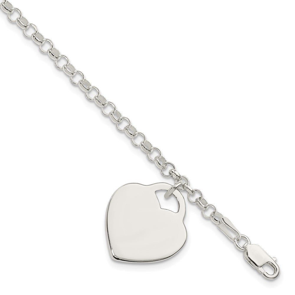 Sterling Silver Engraveable Heart Bracelet, 7 x 18 mm