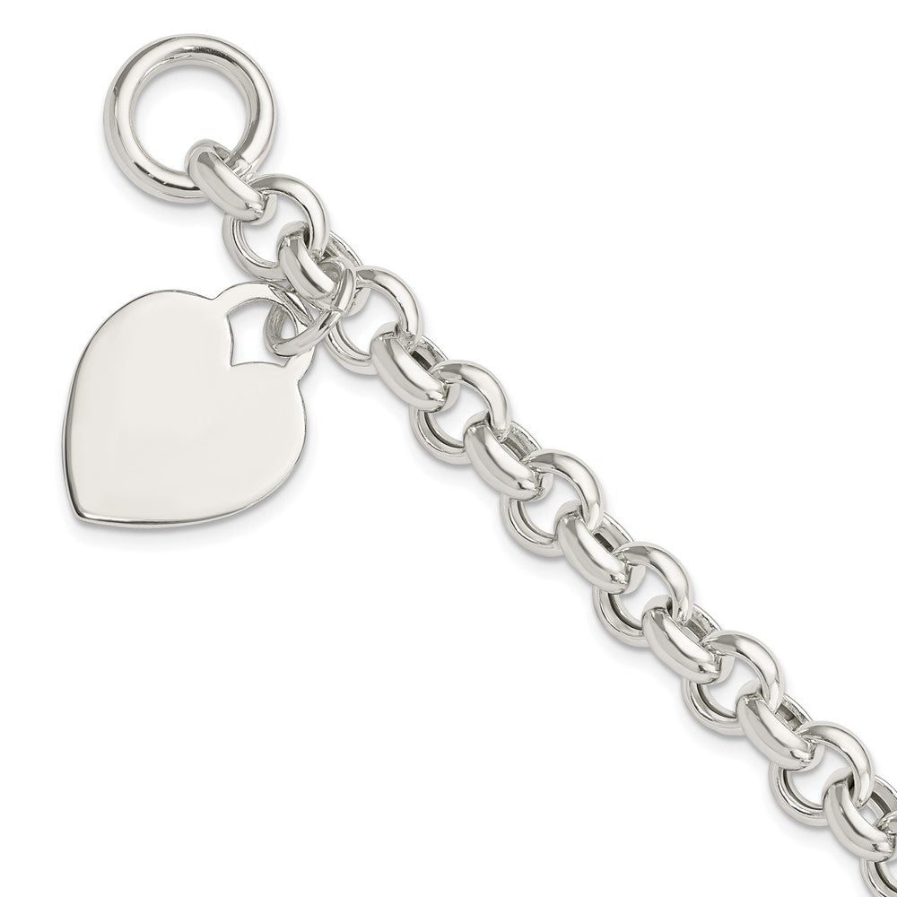 Sterling Silver Engraveable Heart Toggle Bracelet, 7.5 x 20 mm
