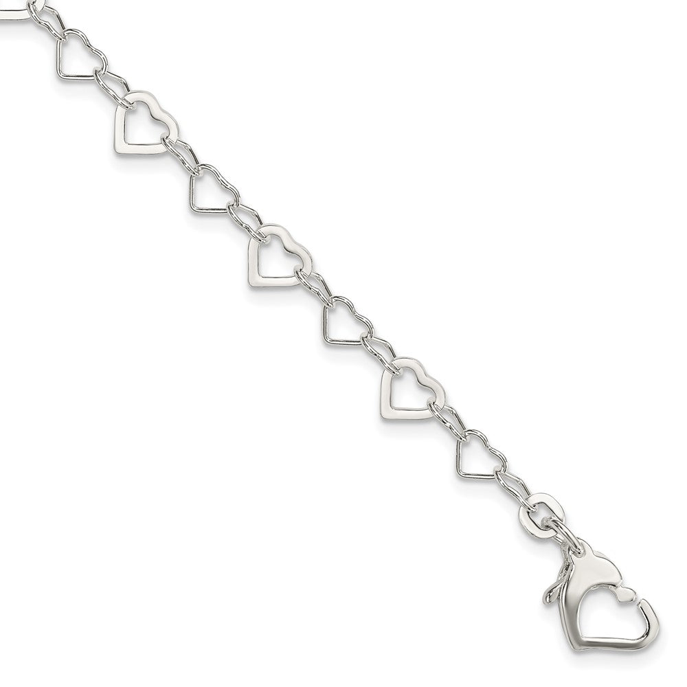 Sterling Silver Linked Heart Bracelet, 7.5 x 6 mm