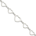 Sterling Silver Polished Heart Fancy Link Bracelet, 7.5 x 14 mm