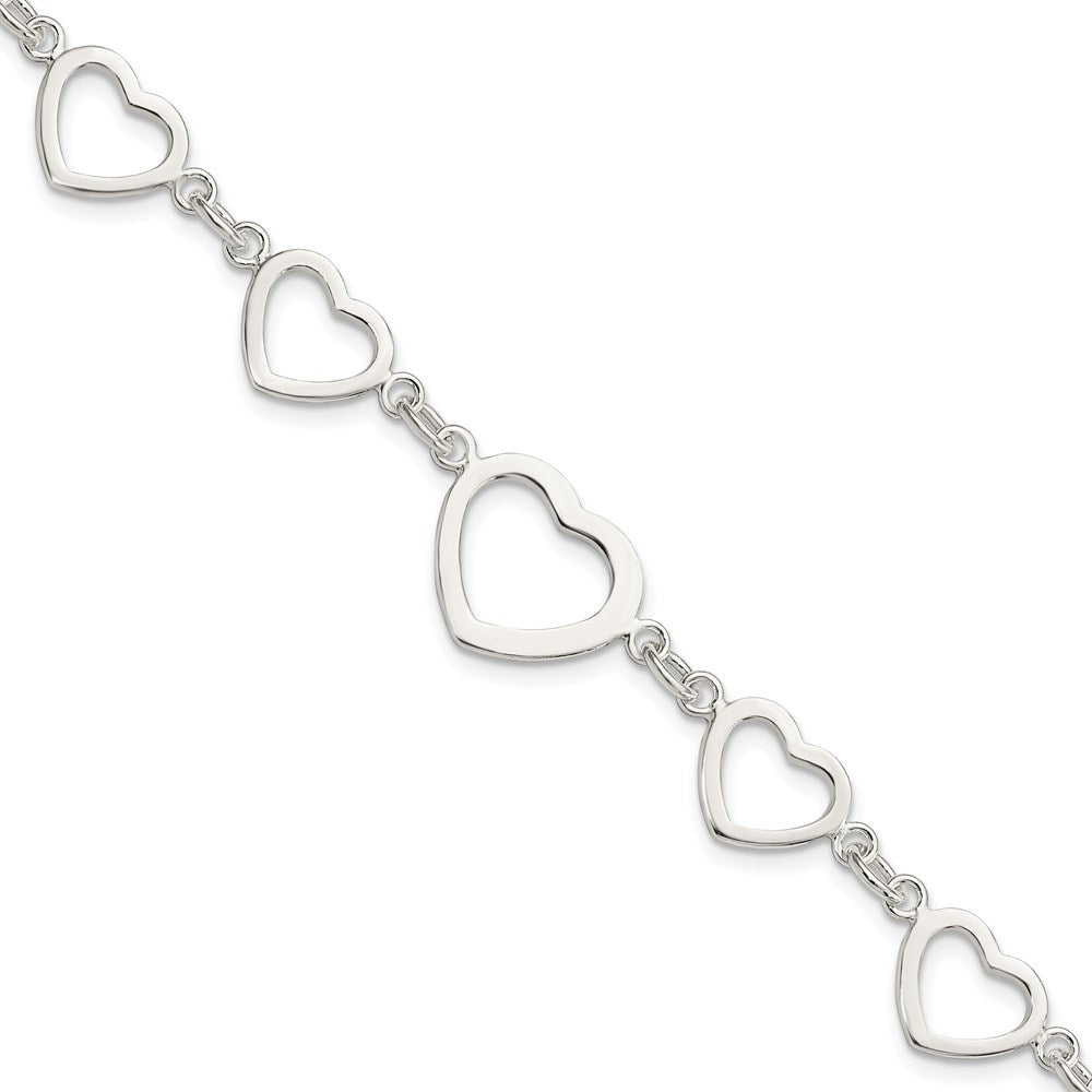 Sterling Silver Polished Heart Fancy Link Bracelet, 7.5 x 14 mm