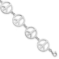 Sterling Silver Rhodium-plated 7.25in Peace Symbol Bracelet, 7.25 x 14 mm