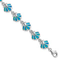 Sterling Silver Rhodium-plated 7in Created Blue Opal Inlay Shell Bracelet, 7 x 10 mm
