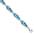 Sterling Silver Rhodium-plated 7in Created Blue Opal Inlay Sandal Bracelet, 7 x 7 mm