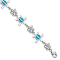 Sterling Silver Rhodium-plated Polished 7 inch Created Blue Opal Tortoise with Flower Bracelet, 7 x 14 mm