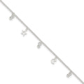 Sterling Silver Star and Moon 9 inch Plus 1 inch Extender - Total 10 inch Anklet, 10 x 6 mm