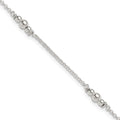 Sterling Silver Beaded 5-Station 9 inch Plus 1 inch Extender - Total 10 inch Anklet, 10 x 9 mm