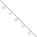 Sterling Silver Stars 9 inch Plus 1 inch Extender - Total 10 inch Anklet, 10 x 7 mm