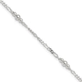 Sterling Silver Beaded Figaro 5-Station 9 inch Plus 1 inch Extender - Total 10 inch Anklet, 10 x 9 mm