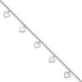 Sterling Silver Heart Charms 9 inch Plus 1 inch Extender - Total 10 inch Anklet, 10 x 8 mm