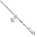 Sterling Silver Shell Dangle 9 inch Plus 1 inch Extender - Total 10 inch Anklet, 10 x 7 mm