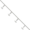 Sterling Silver Anchor Charms 9 inch Plus 1 inch Extender - Total 10 inch Anklet, 10 x 7 mm