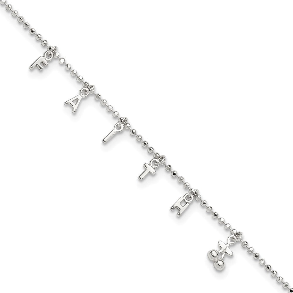Sterling Silver FAITH Letters 10 inch Plus 1 inch Extender - Total 11 inch Anklet, 11 x 6 mm