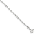Sterling Silver Beads 10 inch Plus 1 inch Extender - Total 11 inch Anklet, 11 x 3 mm