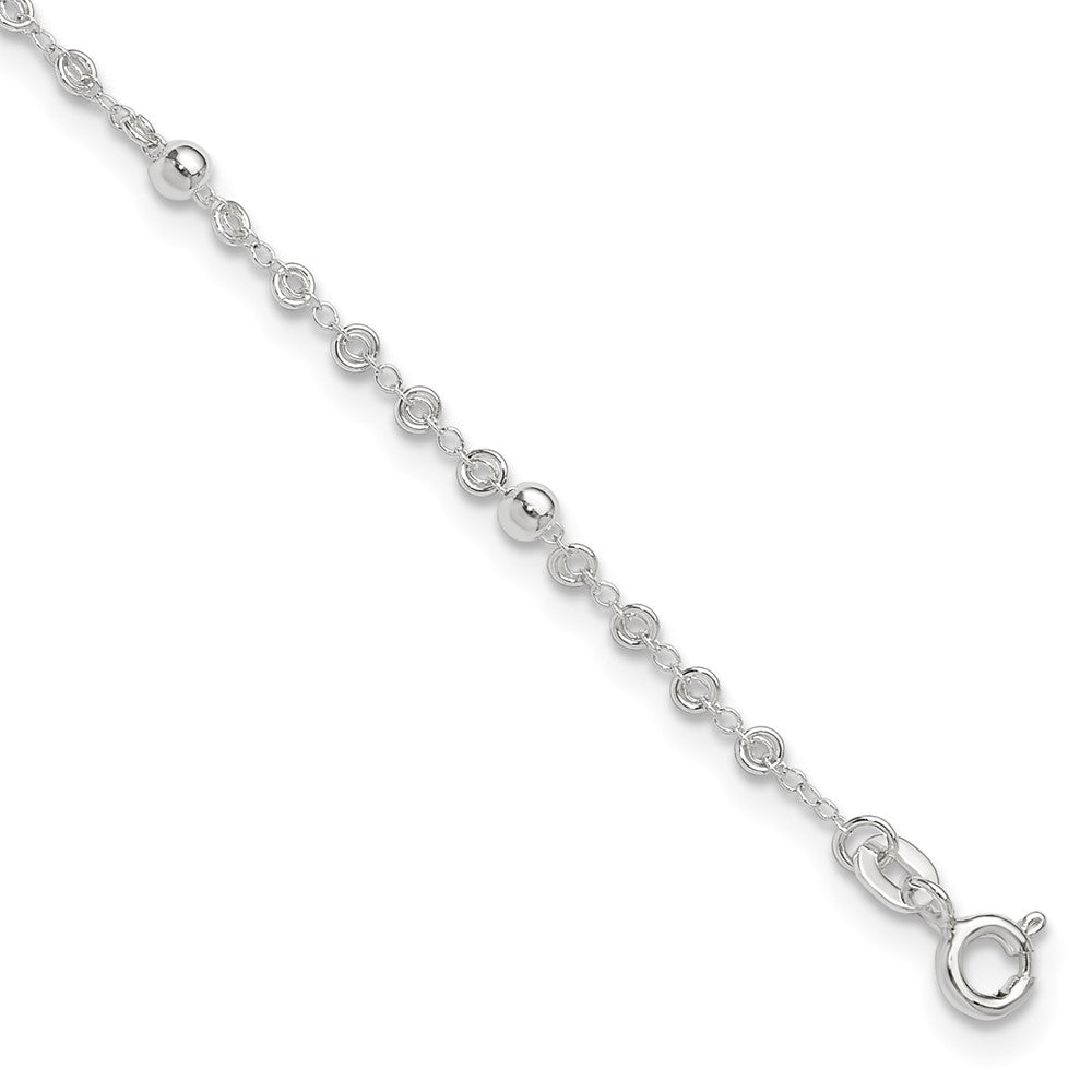 Sterling Silver Beads 10 inch Plus 1 inch Extender - Total 11 inch Anklet, 11 x 3 mm