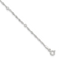 Sterling Silver Bead 7-Station 10 inch Plus 1 inch Extender - Total 11 inch Anklet, 11 x 3 mm