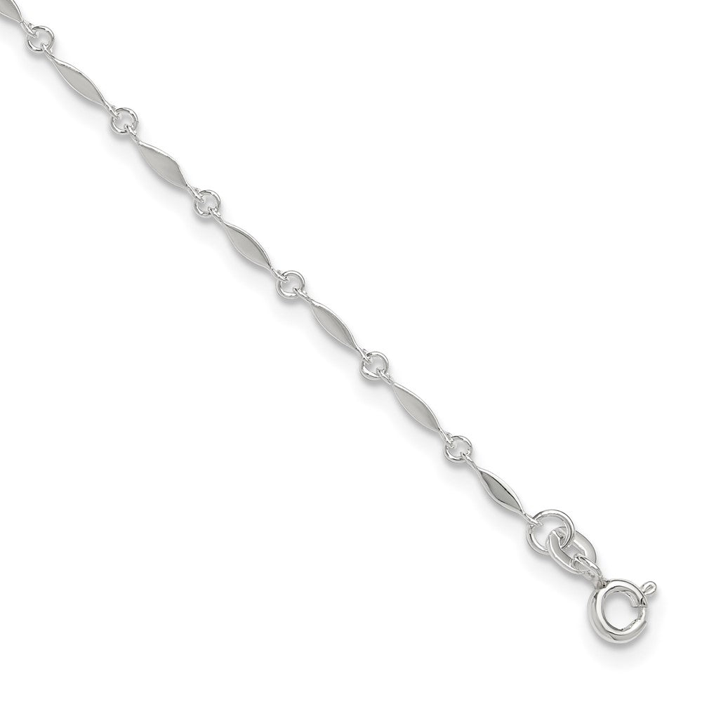 Sterling Silver Fancy Link 10 inch Plus 1 inch Extender - Total 11 inch Anklet, 11 x 2 mm