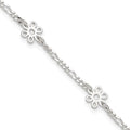 Sterling Silver Figaro Chain/Flowers 5-Station 9 inch Plus 1 inch Extender - Total 10 inch Anklet, 10 x 8 mm