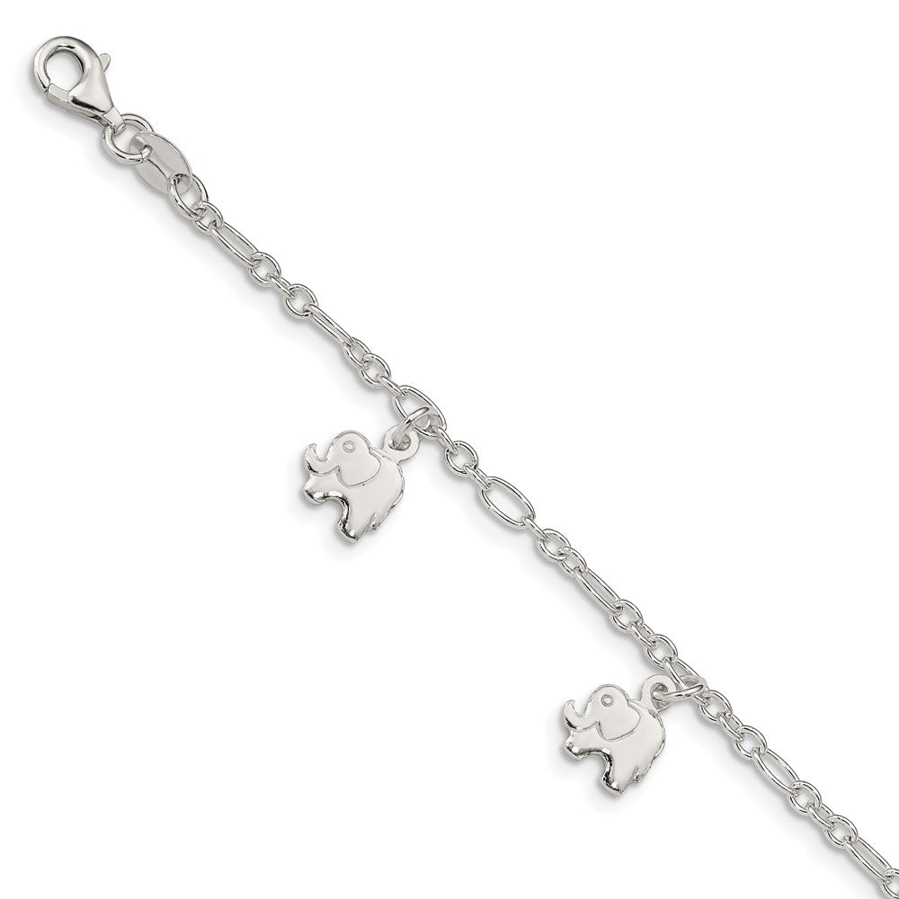 Sterling Silver Polished Elephants with 1in ext. Children's Bracelet, 6 x 10 mm