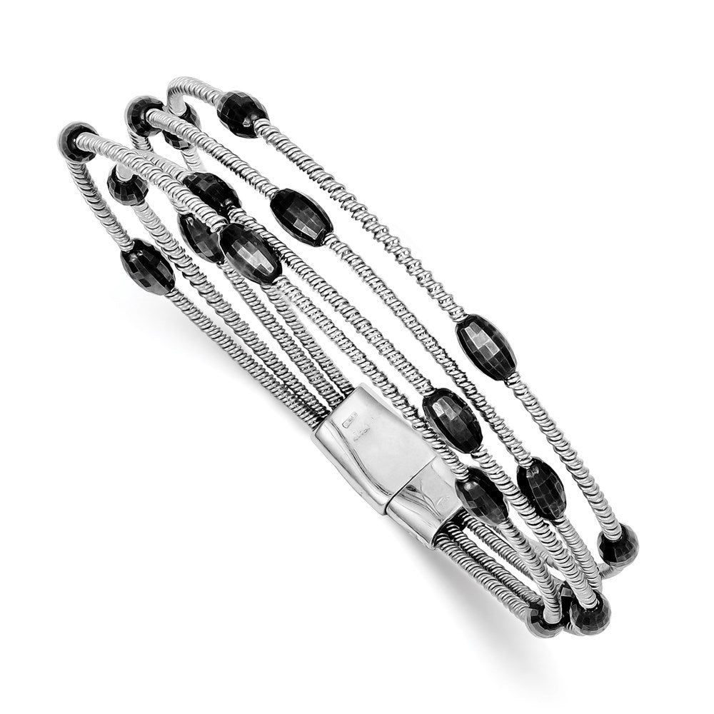 Sterling Silver Ruthenium-plated Bead Slide Clasp Bracelet, 7.5 x 7 mm