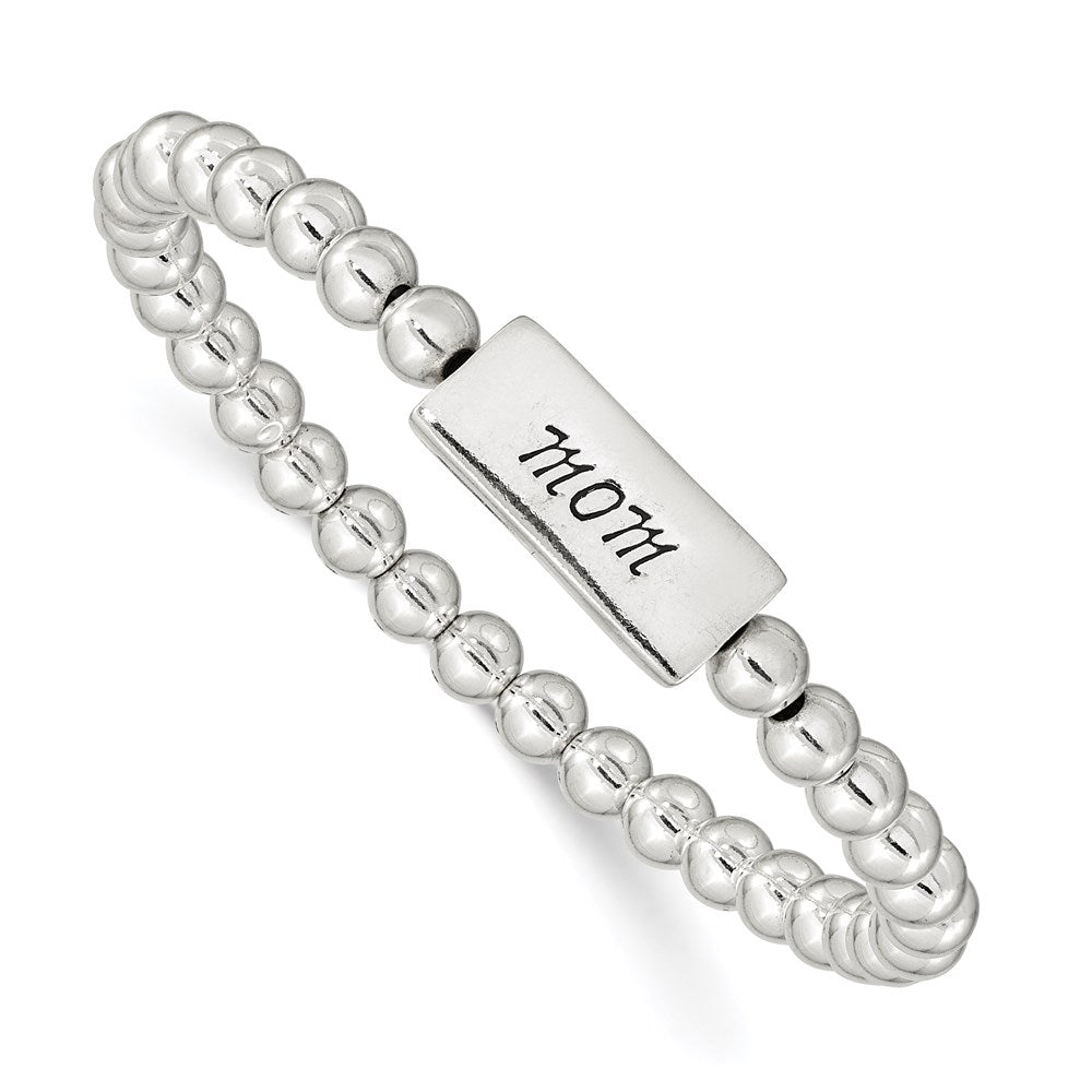 Sterling Silver Enameled MOM Stretch Bracelet, 6 mm