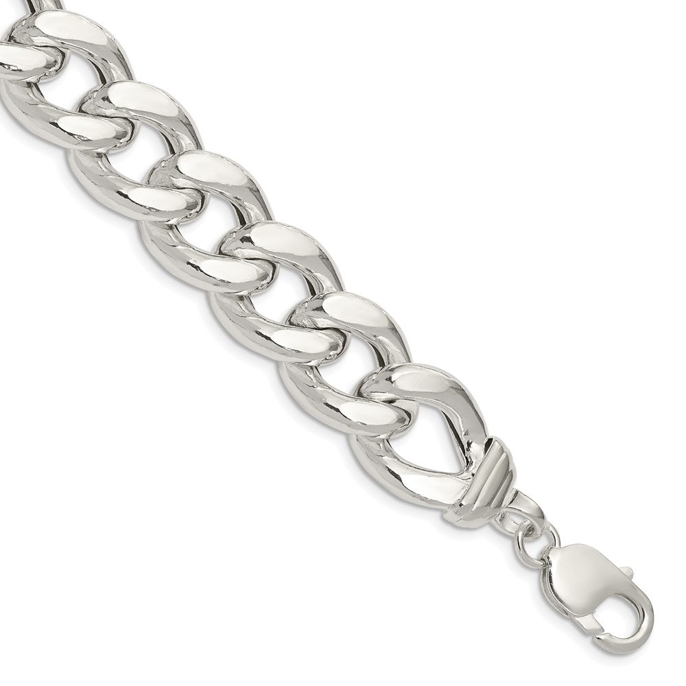 Sterling Silver Hollow Polished Curb Bracelet, 9 mm