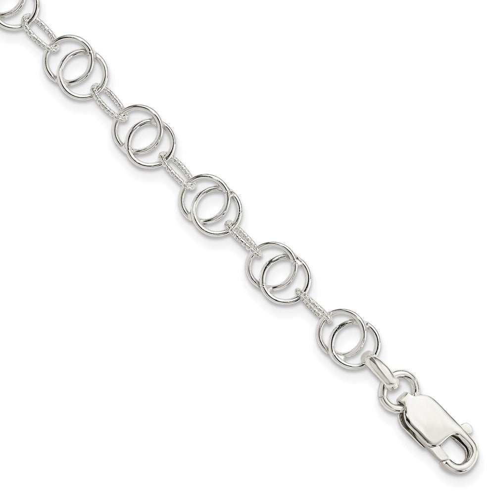 Sterling Silver Polished and Textured Fancy Bracelet, 7.5 x 7 mm, 4.6 g