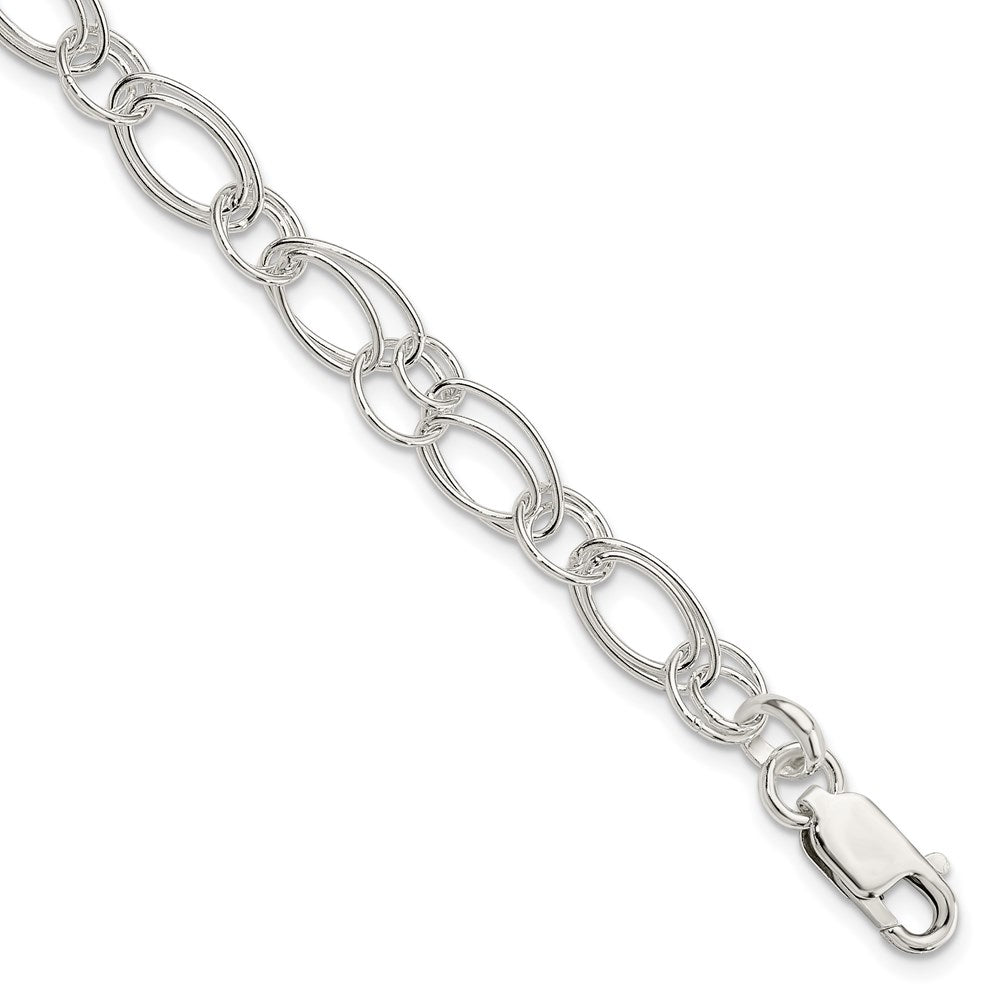 Sterling Silver Polished Oval Link Bracelet, 7.5 x 9 mm