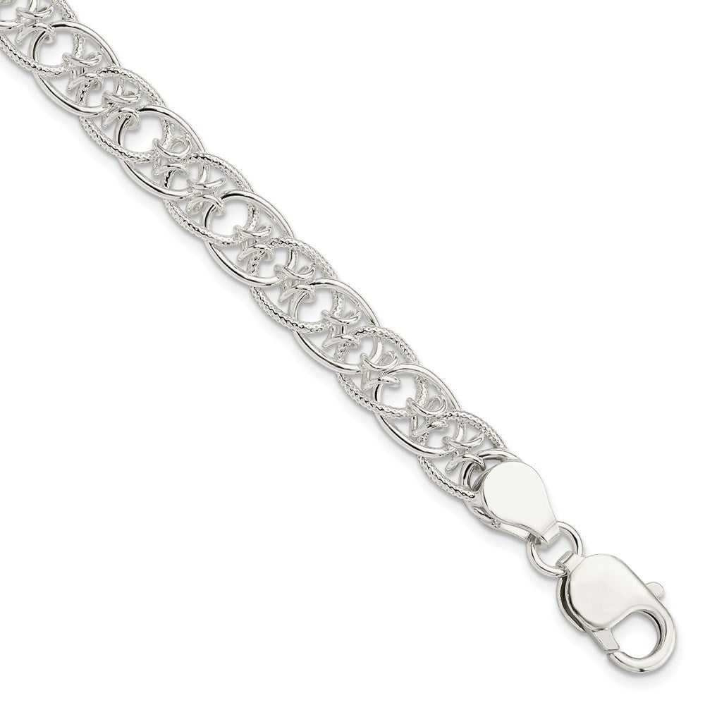 Sterling Silver Polished and Textured Fancy Bracelet, 7.5 x 8 mm