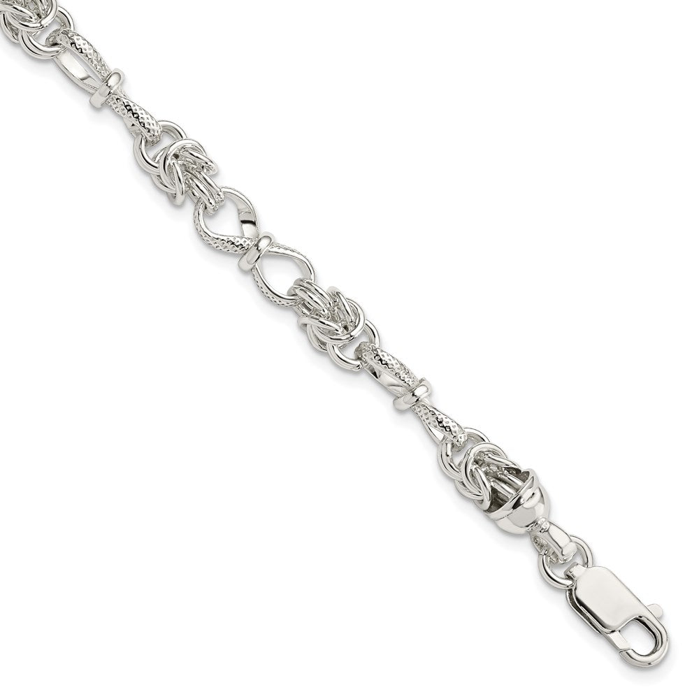 Sterling Silver Polished and Textured Fancy Bracelet, 7.5 x 7 mm, 13.55 g