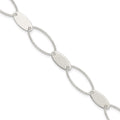 Sterling Silver Polished and Textured Oval Link Bracelet, 7.5 x 11 mm