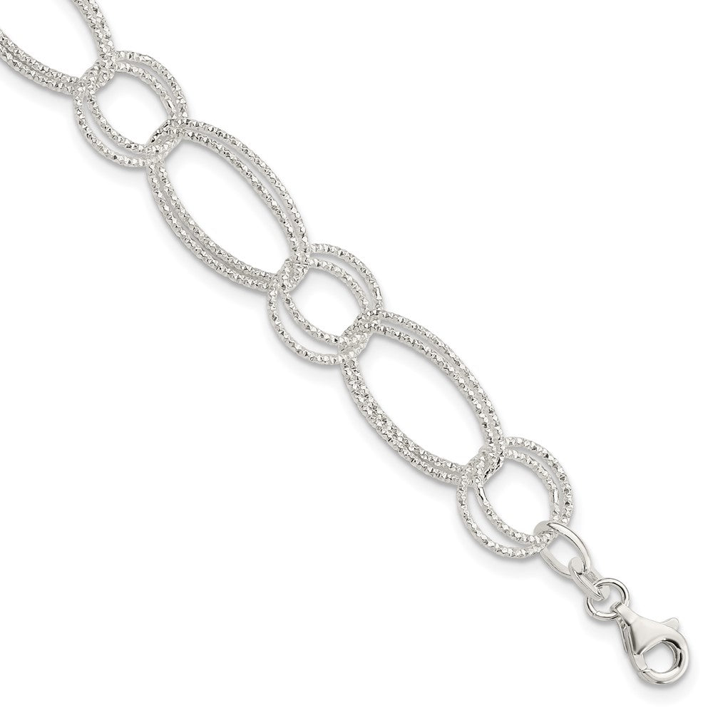 Sterling Silver Textured Double Link Bracelet, 7 x 12 mm