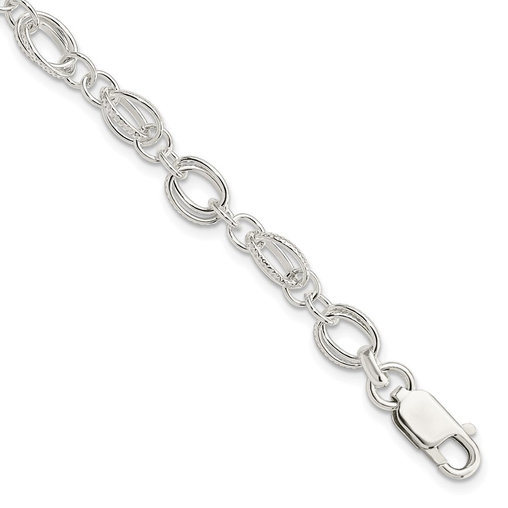 Sterling Silver Polished and Textured 5.5mm Fancy Bracelet, 7.5 x 6 mm