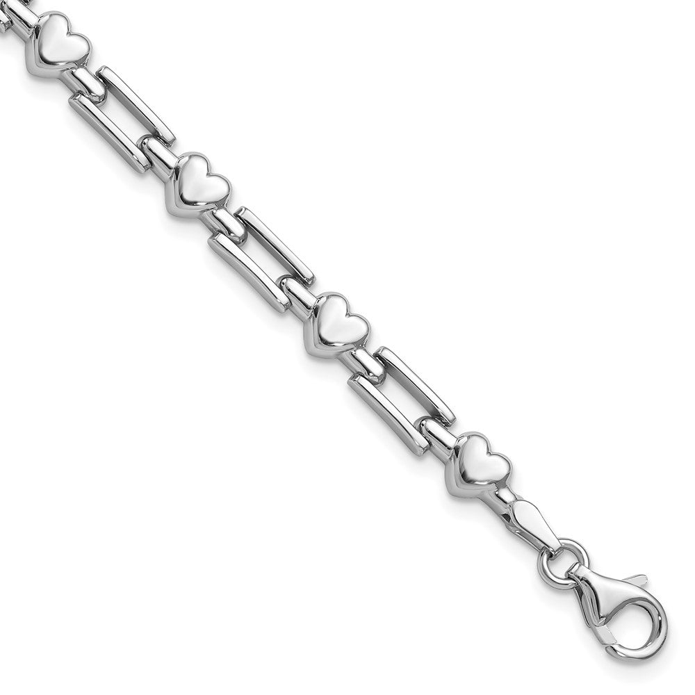 Sterling Silver Rhodium Polished Hearts and Squares Bracelet, 7.25 x 10 mm