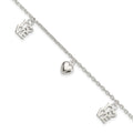 Sterling Silver Heart and LOVE Charm Bracelet, 7.5 x 7 mm